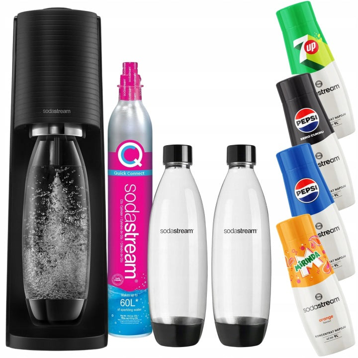 OdkryjSodaStream Saturator Sodastream Terra + 2 butelki + 4 syropy Pepsi 7Up Mirinda Pep Max(440 ml'/Saturator Sodastream Terra + 2 butelki + 4 syropy Pepsi 7Up Mirinda Pep Max')